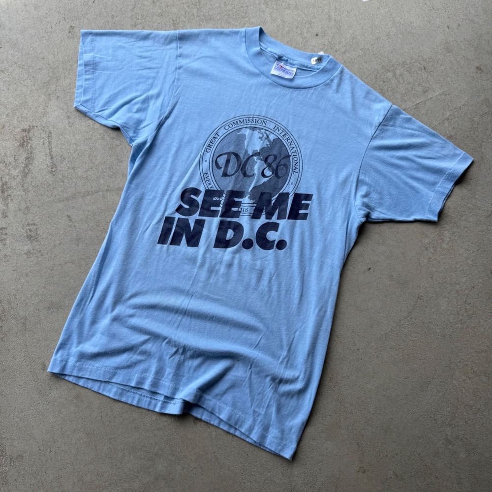 80s Mens Hanes DC 86 Great Commission International T-Shirt Single Stitch Medium